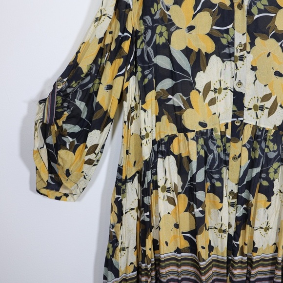 Blånk London Floral Stripe Tiered Shirt Dress Tunic Boho 3/4 Sleeve 2X Earthy - Picture 5 of 16